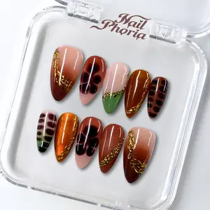 NailPhoria AMBER CARAMEL - Handmade Press-On Nails | Reusable, Salon-Quality, Long-Lasting, Glossy Design