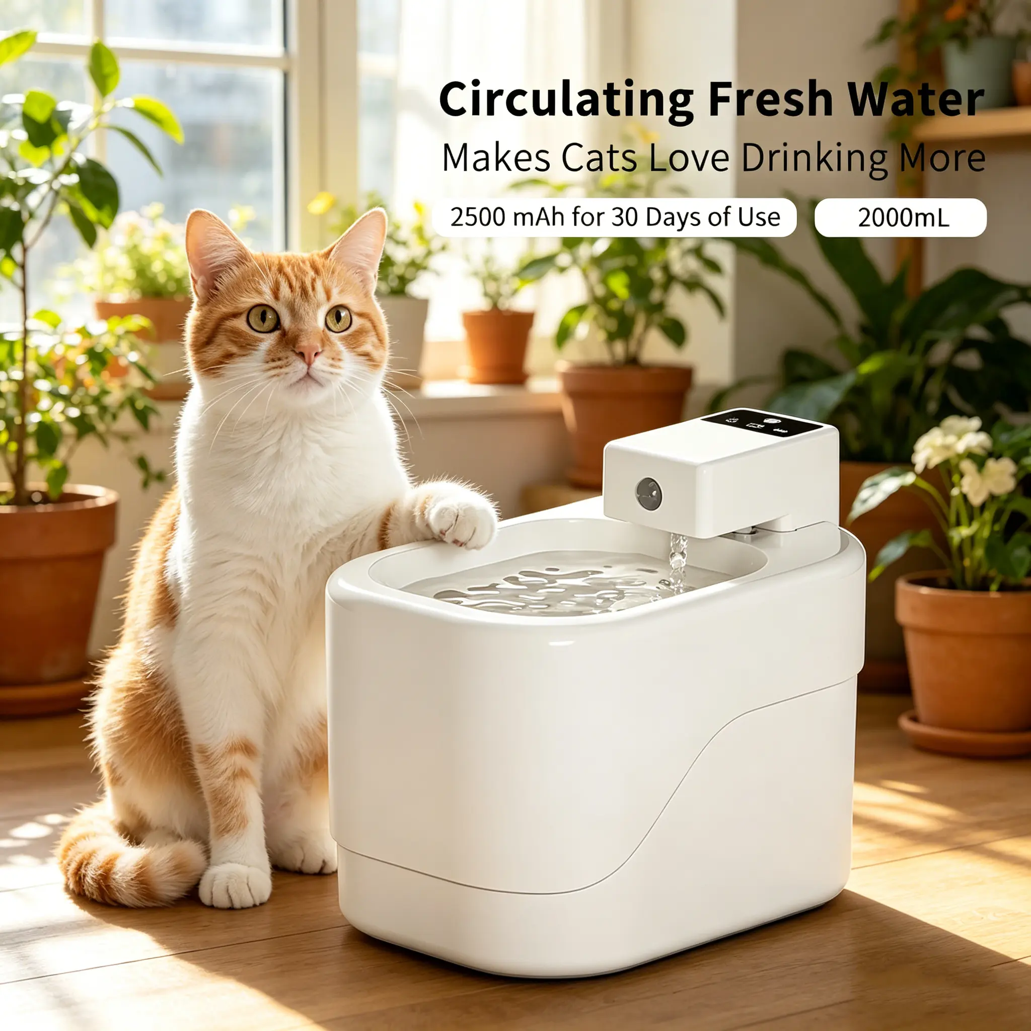2L Wireless Pet Water Fountain - Motion-Sensor Electric Water Dispenser for Cats and Dogs with Long Battery Life