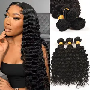 Deep Wave Human Hair 3 Bundles Natural Black Color Brazilian Remy Human Hair Bundles