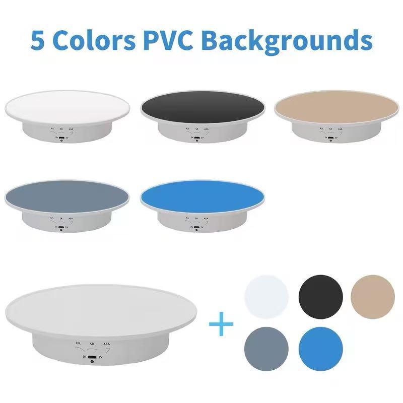 Rechargeable Electric 360-Rotation Display Stand - 7.87in, 17.6lb Load Capacity, Lightweight Home Organizer Rack with 5 Colored Photo Backdrops for Photo Display, Outdoors, Product/Model Photography, Racks