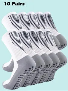 Men's Patchwork Print Textured Anti Slip Texture Mid-calf Socks, Elastic Socks, Non-slip Athletic Grip Socks for Basketball, Football, Sports, Men's Socks for All Seasons