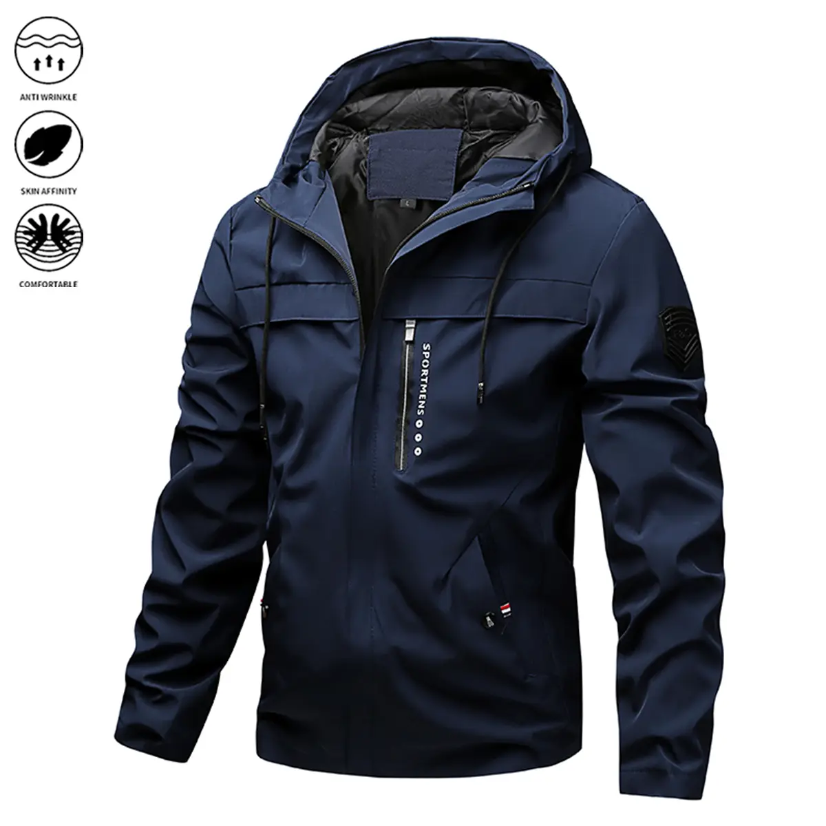 JOGWAVE Men’s Outdoor Sports Hooded Jacket, fashionable street-style solid color design, comfortable and versatile, suitable for camping, hiking, and outdoor activities; long sleeves, ideal for autumn/winter outdoor wear.