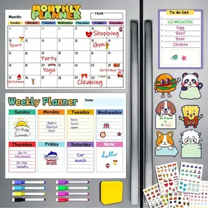Refrigerator Magnetic Daily Calendar, 1 Set Weekly Planner, Daily & Monthly Schedule with 8 Pen & Eraser, Fridge Magnetic Planner Sticker