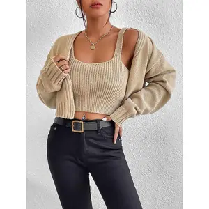 Plain Sweater Cami and Cardigan Set