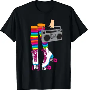 Retro Rollerskates Funny 80's Roller Disco Skating Girl Gift Summer Casual Short Sleeve Cotton T-Shirt