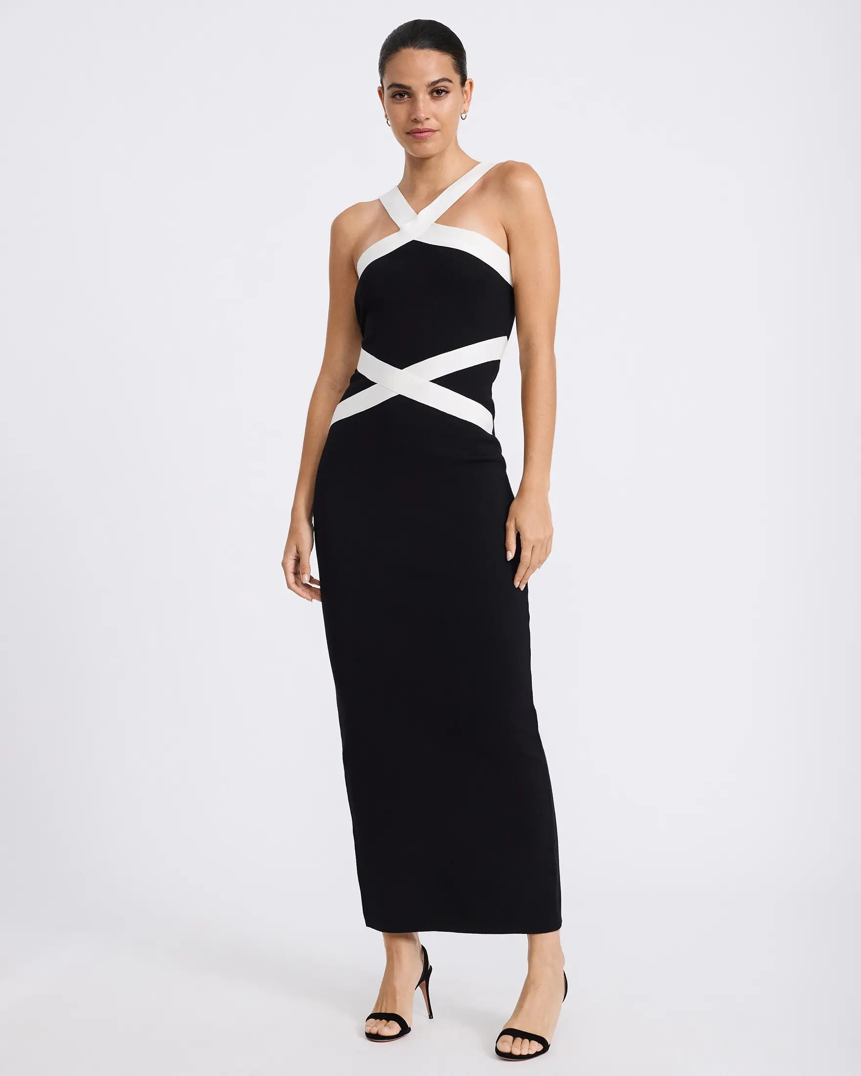 Express Color Block Halter Maxi Sheath Sweater Dress