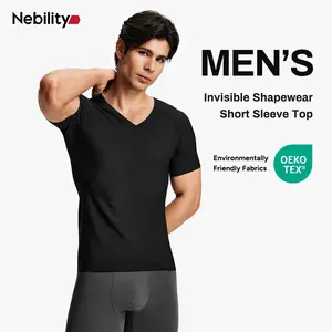 Nebility Mens Invisible Shaping Compression T-Shirt – V-Neck, Quick-Dry, Stretchy Short Sleeve with a Slim-Fit, Smooth Look Under Any Outfit