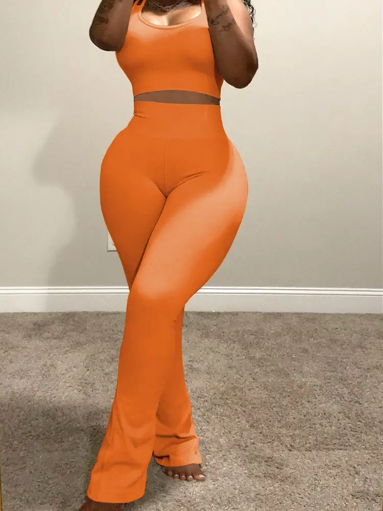 USBoutiqueCHIC Women's Cropped Top & Wide Leg Pants Set | 180GSM