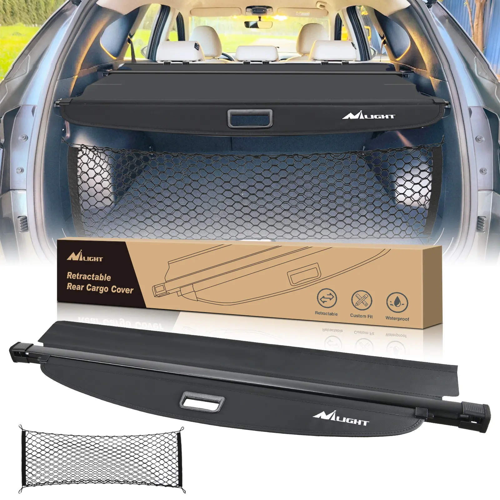 Nilight Custom Fit Retractable Cargo Cover for Hyundai Tucson 2021-2025, Water Resistant UV Protection Rear Trunk Privacy Shield with Extra Flap, Snap-Fit Hook, Storage Net, Car Accessories, Vehicle Accessories, Auto Part