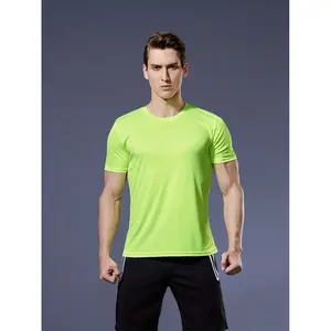 Men's quick-drying sports T-shirt - Neon green fitness shirt, lightweight moisture-wicking running training, boxing, cycling top, breathable round-neck fitness top, fashionable design, elastic fabric, durable sports suit