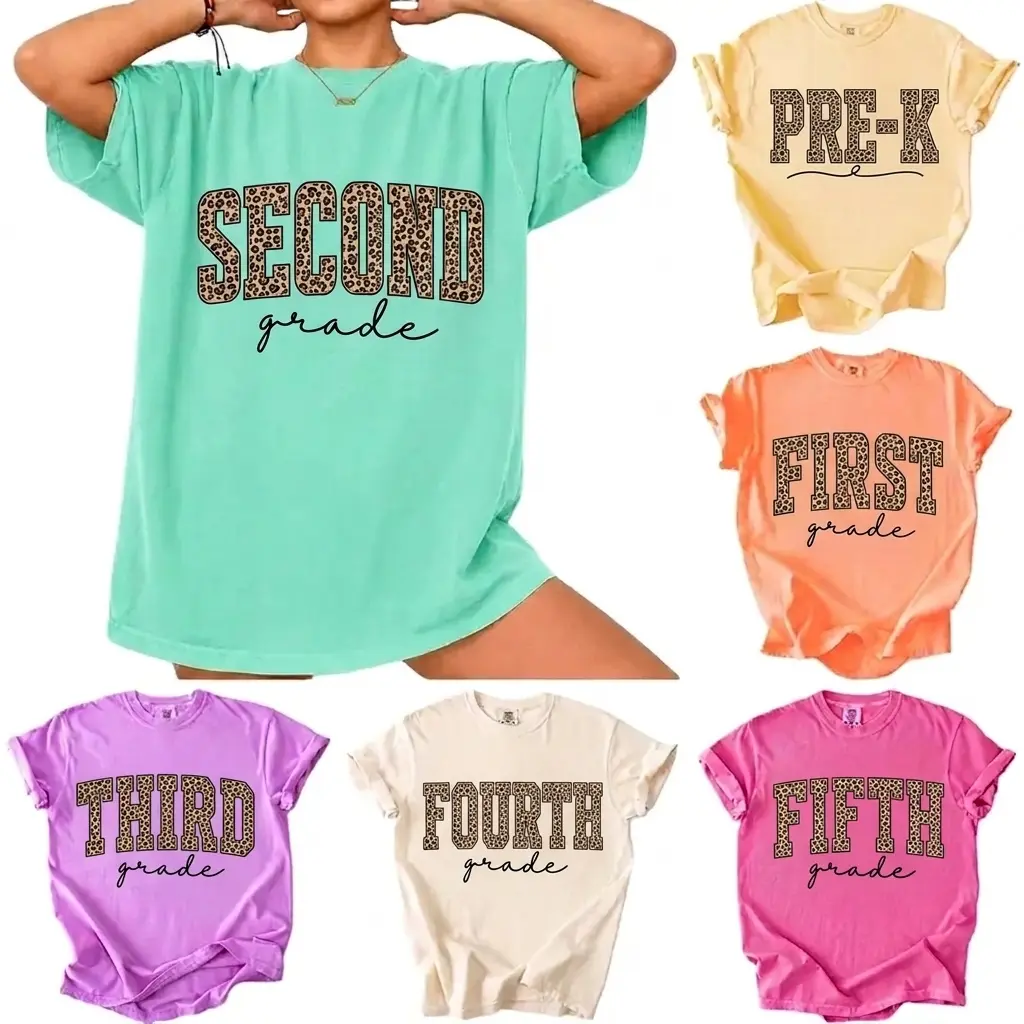 Comfort Colors Leopard Grade Teacher Shirt, Pre-K Teacher Shirt, Kindergarten Shirt, First Grade Tee, Second Grade Shirt, Third Grade Shirt, Fourth Grade Teacher Tee, Fifth Grade Shirt, Back To School Shirt, Preschool Crew, Back To School Gift
