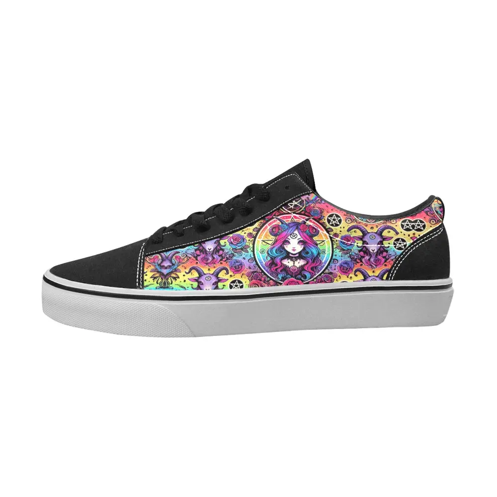 Trendy Trippy Everyday Rainbow Occult Goth cute goat Casual Women's Lace-Up Canvas Shoes Print 1