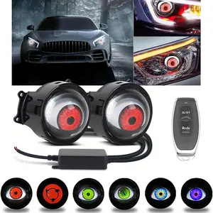 Car LED Dynamic Devil's Eye Light with Remote Control, Adjustable Color Dynamic Big Eye Light, for Car and Motorcycle Decoration, LED Car Lights