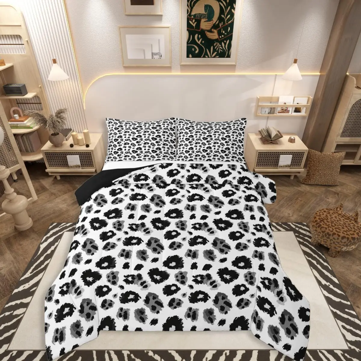 Leopard Comforter Set Cheetah Bedding Set Animal Print Duvet Quilt Safari Bedroom Decor Microfiber 1