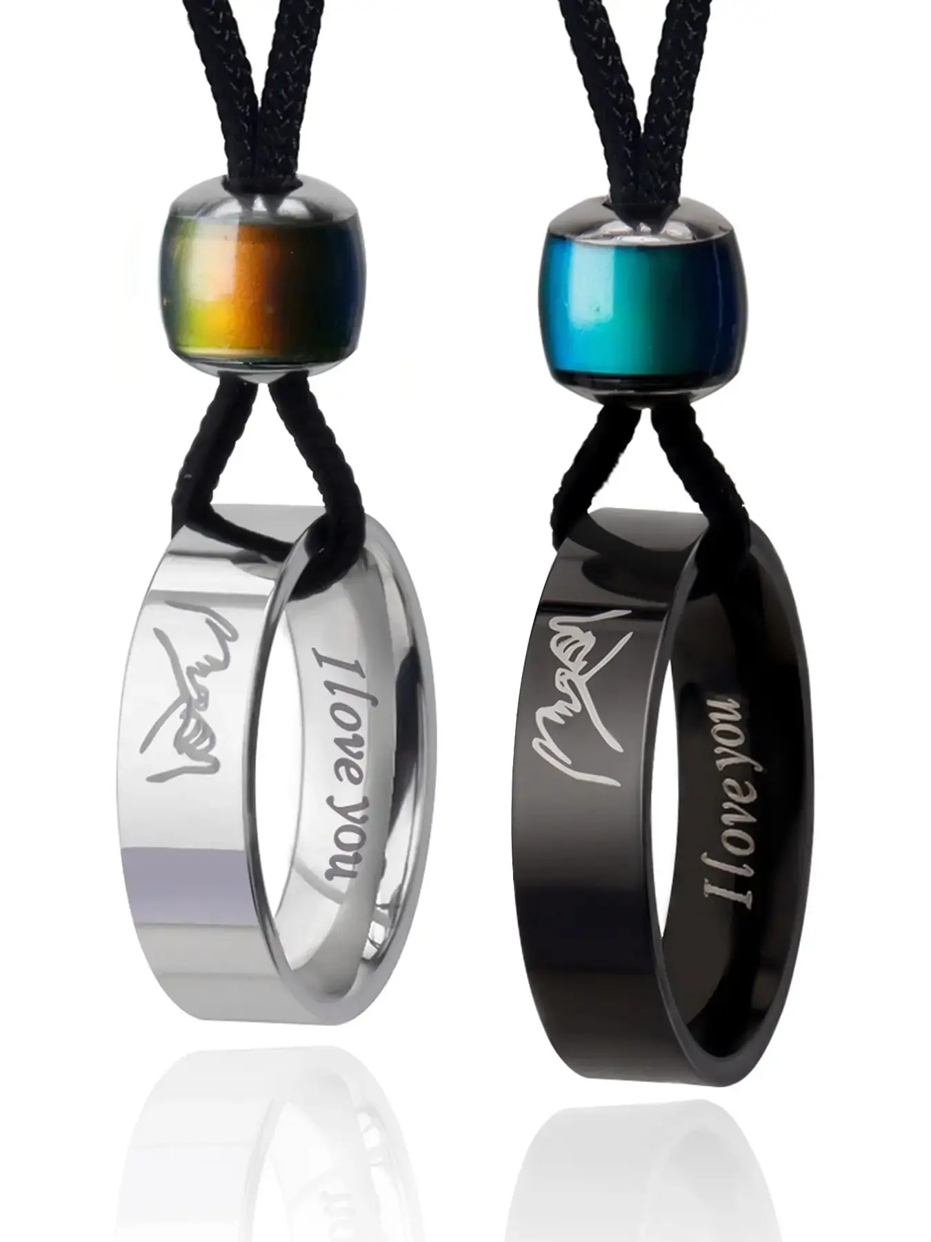 2 Piece Set Stainless Steel Necklace Temperature Sensing Couple Ring Pendant Necklaces, Color Changing Promise Jewelry for Couples Geometric Pattern, Exquisite Jewelry Gift, Exquisite Chain Jewelry