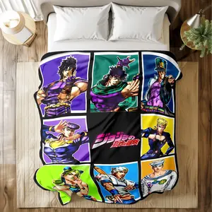 JoJo's Bizarre Adventure Figure Print Blanket, Multifunctional Blanket, with Vibrant Character Collage - Super Soft & Skin-friendly, Long-Lasting & Quick-Drying, Machine Washable, Multi-Size for Bed, Sofa, Ideal Gift for Anime Fans