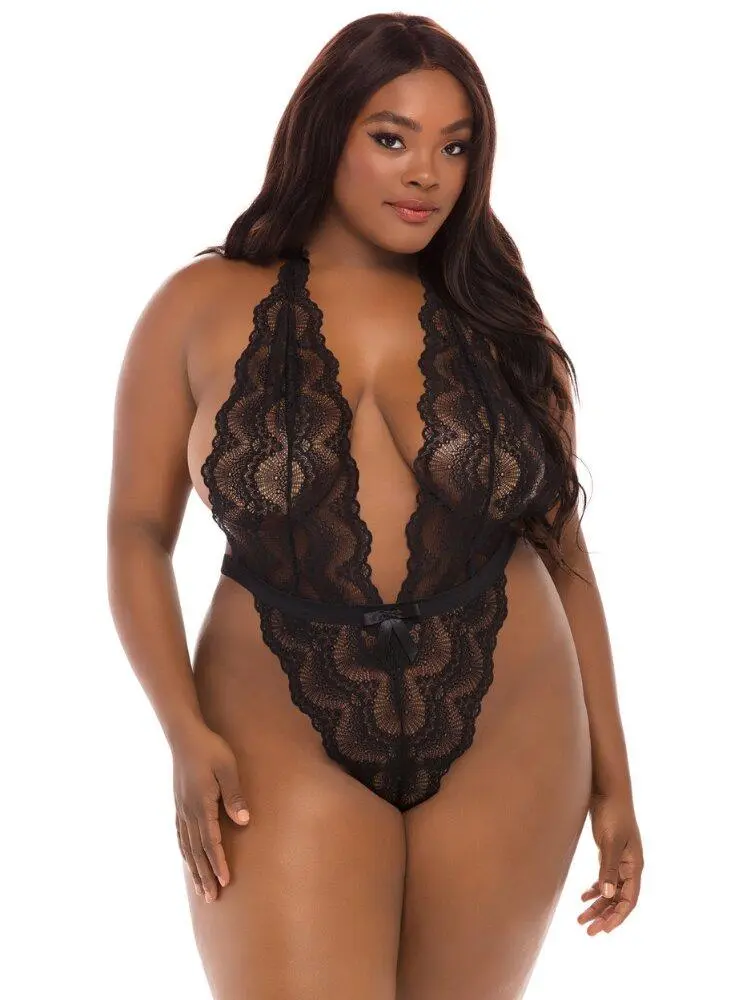 Plus Size High Leg Black Teddy