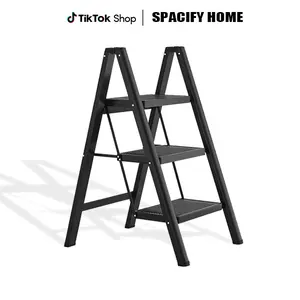 SPACIFY HOME 2-in-1 Folding Storage Stool & Step Ladder | 800LBS Heavy-Duty Weight Capacity | Wide Non-Slip Steps for Safety | Sturdy Construction, Space-Saving Foldable Design | Portable for Home Chores, Car Maintenance, Office Organizing