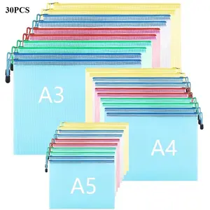 30pcs 5 Colors Zipper Mesh Zipper Pouch Bags, A3 A4 A5 Size, Zipper Bags for Organizing Storage Zipper Pouches, Letter Size, File Bags for Document Puzzle storage, File Bags, School Season