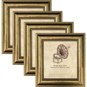 5x5 Picture Frame with Real Glass, 4 set Ornate  Picture Frames for Wall or Tabletop Display,  5 x 5 Frame for Wall