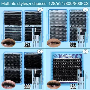 800/621/128 Clusters Thick Individual Lash Kit, 10D-160D Mixed Style False Eyelashes, Eyelash Extension, 8-18mm Mixed Lengths, 3D Natural, Fine and Soft, Beginner-Friendly Lash Kit, Giftable, Suitable for Daily Dates, Parties, Stage Use, Spring Stock-Up