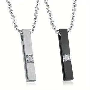 1pc Elegant Rectangular Synthetic Zircon Men's Pendant Necklace, Designed in A Simple and Fashionable Way, Suitable for Commuting, Gatherings, Holiday Travel and Other Scenes, Easily Enhancing The Style of Dressing