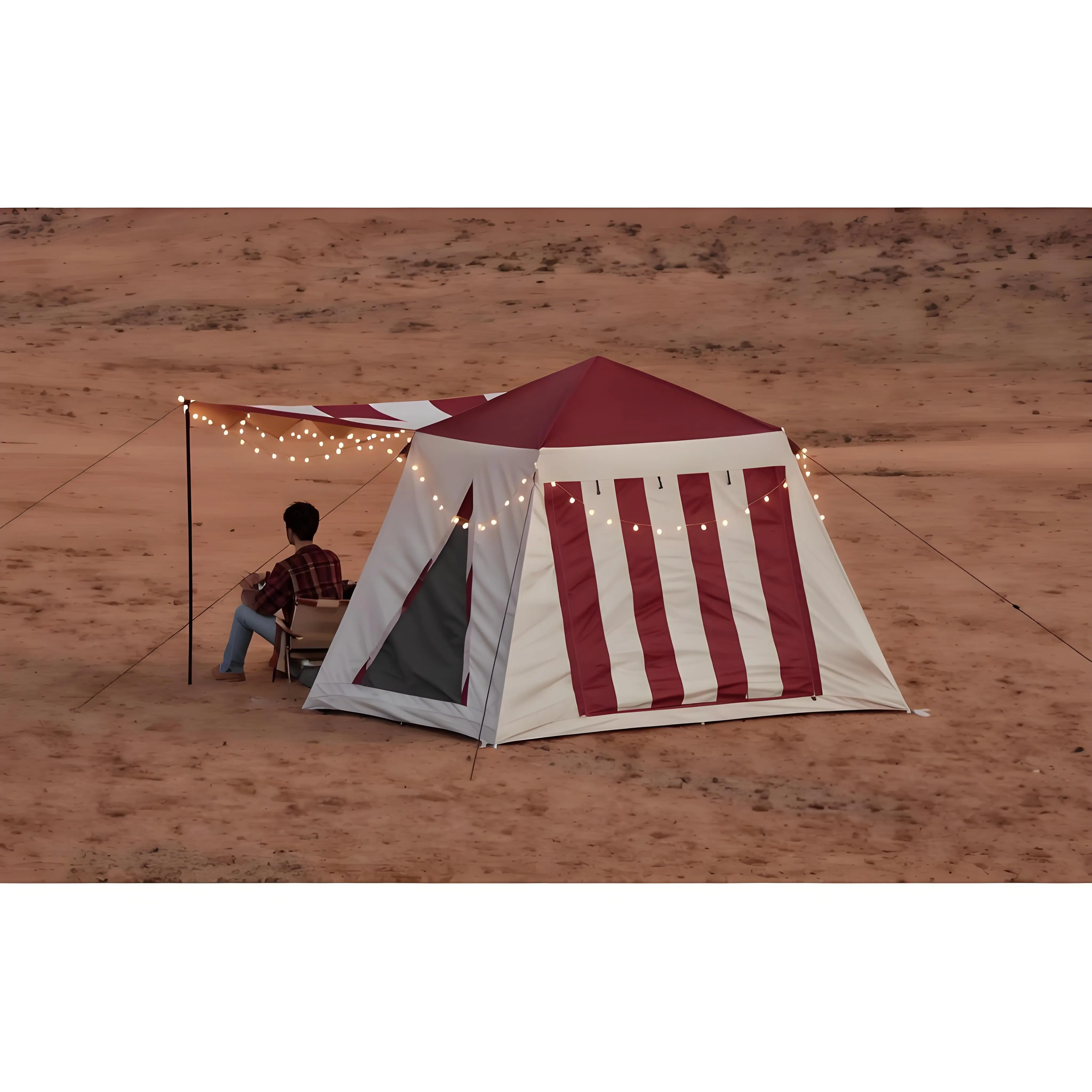 Colorful Striped Color-Coordinated Inner-Opening Umbrella Tent Outdoor Camping Recreation