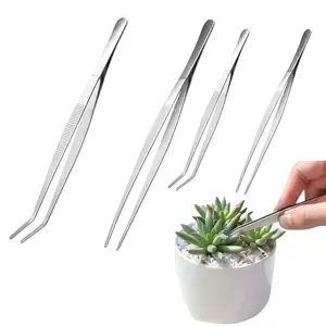A must-have 2-piece set of stainless steel tweezers for home gardening - different sizes, perfect for succulent plant care and outdoor potted plants, straight and curved gardening tools, potted plants and pot changing