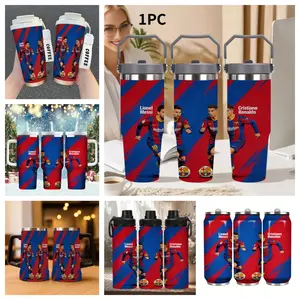 1pc High-Value Messi/cristiano Theme Stainless Steel Insulated Cup, Long-Lasting Cold Retention Ice Coffee Mug, Car/outdoor/commute Essential