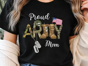 Proud Army Mom Graphic T-Shirt – Black Camo "ARMY" Tee for Women | Viral Trendy Military Apparel | Premium Soft Cotton Top Mother Day