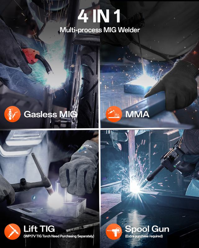 HITBOX HBM145 Mig Welder 110V/220V Upgraded 145A 4-in-1 Gasless MIG/Lift TIG/MMA with Spool Gun & LED Display for Home & Professional Use