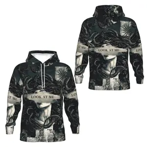 【Medusa "Look At Me" Dark Art Hoodie】Edgy Mystical Print Top | Men/Women Oversized Stylish Streetwear | Monochrome Snake-Haired Medusa & Slogan Graphic Hoodie | Trendy Enigmatic Daily Fashion