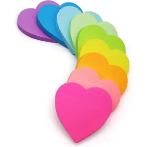 9 Pads Heart Sticky Notes 3x3 in, Super Cute Bright Color Heart Shaped Sticky Notes  Adhesive , Clean Removal, 82 Sheets/Pad