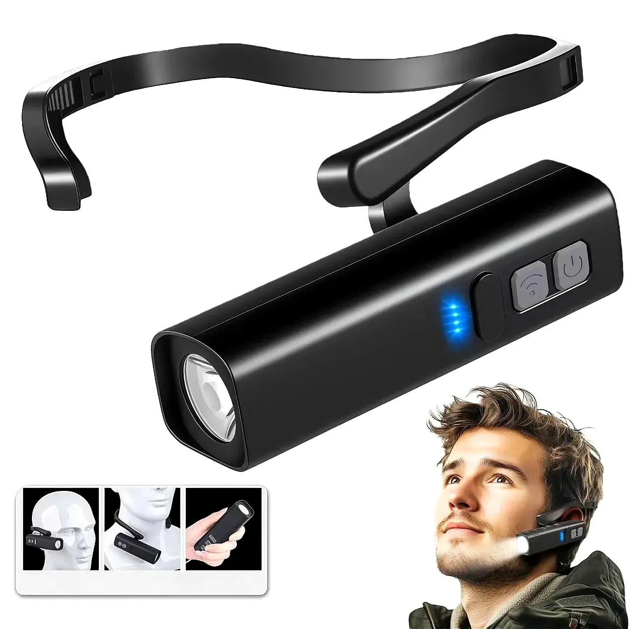 New Ear Hanging Headlamp, USB Rechargeable Induction Strong Light Work Lamp Fishing Lamp Side Hang Running Lighting Headband Lamp, Led Rechargeable Headlamp, Battery Operated Light