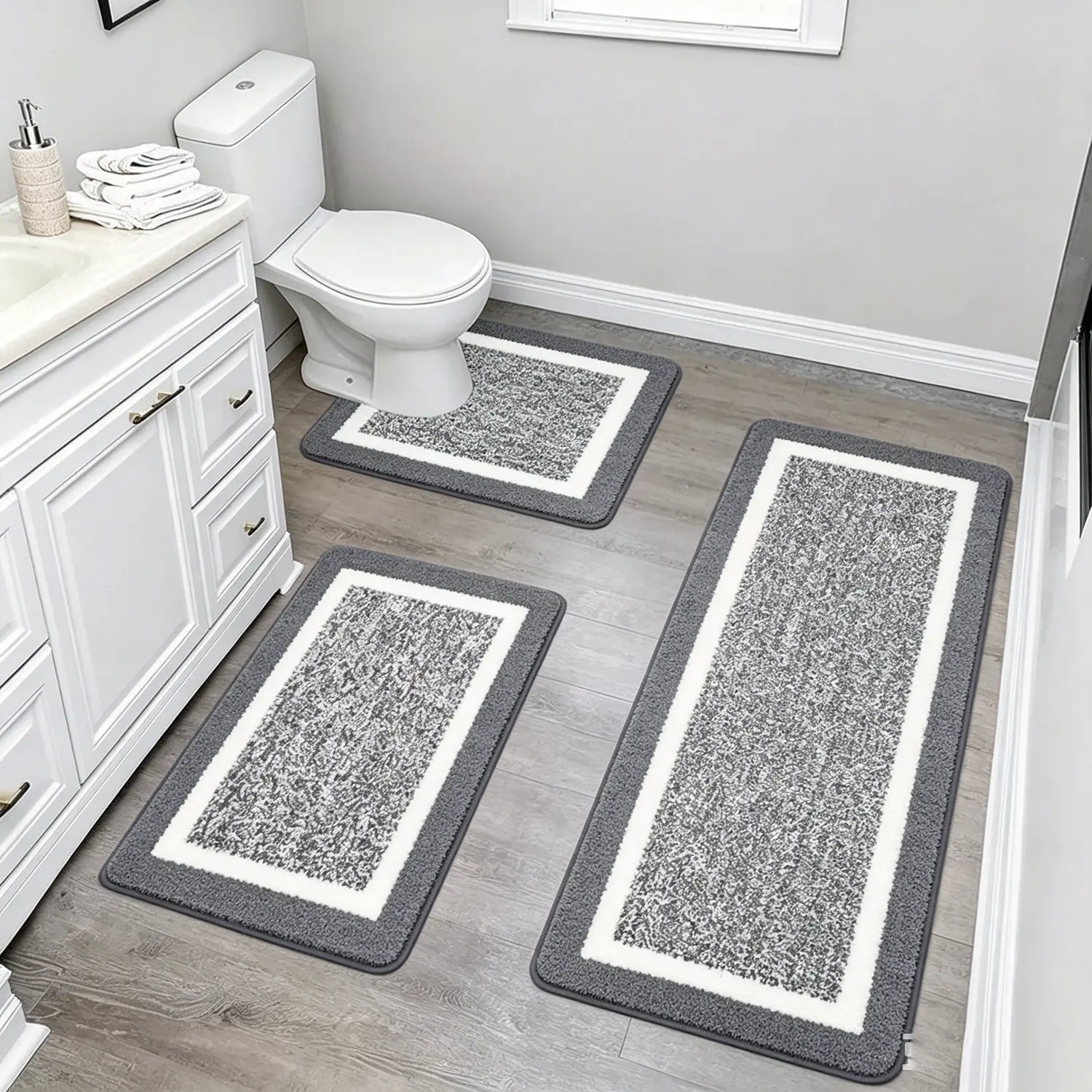 3 Piece Extra Large Bathroom Rugs Sets, Bathroom Shower Rugs With U Shaped Toilet Mat Absorbent Microfiber Plushes Non Slide Bath Rugs Sets Washable Rug