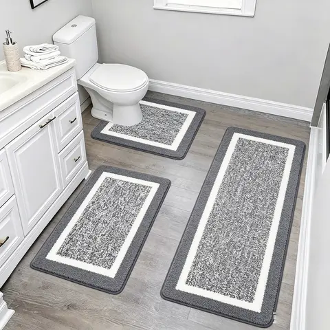 3 Piece Extra Large Bathroom Rugs Sets, Bathroom Shower Rugs With U Shaped Toilet Mat Absorbent Microfiber Plushes Non Slide Bath Rugs Sets Washable Rug