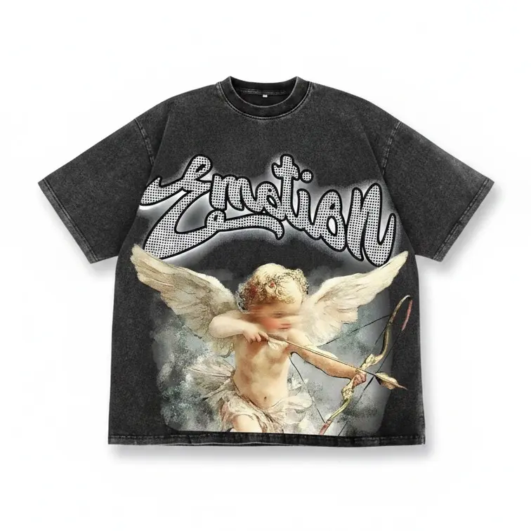 Women's Soft Short-Sleeve Retro Vintage Printed Washed 230g 100% Cotton Streetwear Top, Y2K Street Style Unisex T-Shirt for Young Hipsters Breathable Menswear