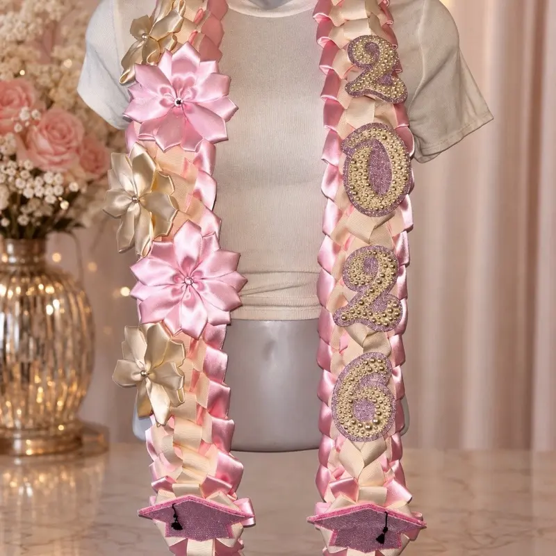 Handcrafted Floral Graduation Ribbon Lei