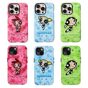 Powerpuff Girls Hearts Colorful Design Cute Phone Cases For iPhone 17 Promax Pro Air 16 Plus 15 14 13 12 11 Luxury Double-layer Back Cover Gift For Birthday Christmas Halloween Protective Cellphone