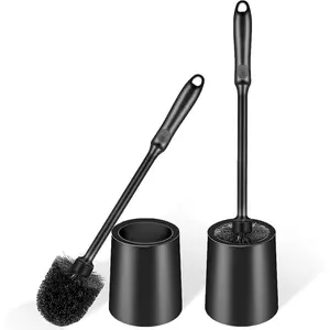 2-Pack Black Toilet Brush with Holder Set, Durable Long Non-Slip Grip Handle, Nylon Bristles for Deep Cleaning Bathroom Toilet Scrubber