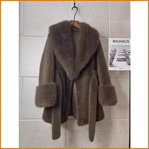 JH  Women's 2025 Winter Trend Faux Fox Fur Jacket - Thick Plush Velvet Cardigan, Turn-down Big Neck Loose Fit, Warm Belted Coat for Daily Wear Casual Outing Cold Weather