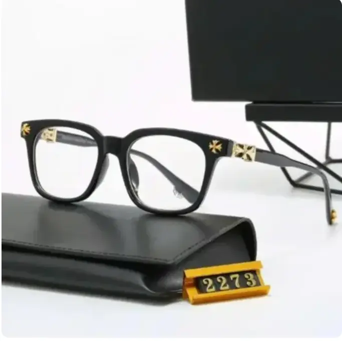 Chrome Hearts Square Non-Prescription Anti-Blue Light Glasses - Metal Frame, Flat Lens Fashion Eyewear for Men & Women
