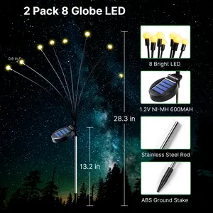 Set of 2 solar garden lights, 20-LED firefly spherical freestanding lamp, suitable for yard holiday decorations and Valentine’s Day gifts