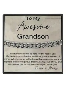 To My Awesome Grandson Hip-Hop Cuban Chain Necklace  | With Message Card & Gift Box | Perfect Christmas/Birthday/Party/Anniversary Gift