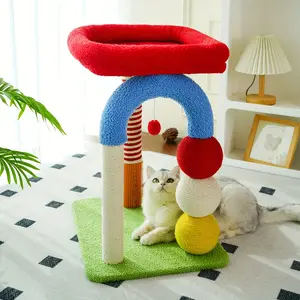 Colorful Cat Tree with Plush Perch Sisal Scratching Posts Interactive Ball Toy for Cats Kittens