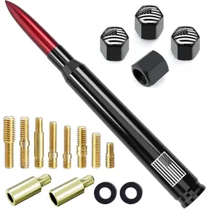 Car Truck Antenna with Tire Valve Caps American Flag Short Replacement for GMC Sierra Chevy Silverado Dodge Ram 1500 2500 3500 Ford F150 F250 F350 Super Duty Raptor Accessories, Red