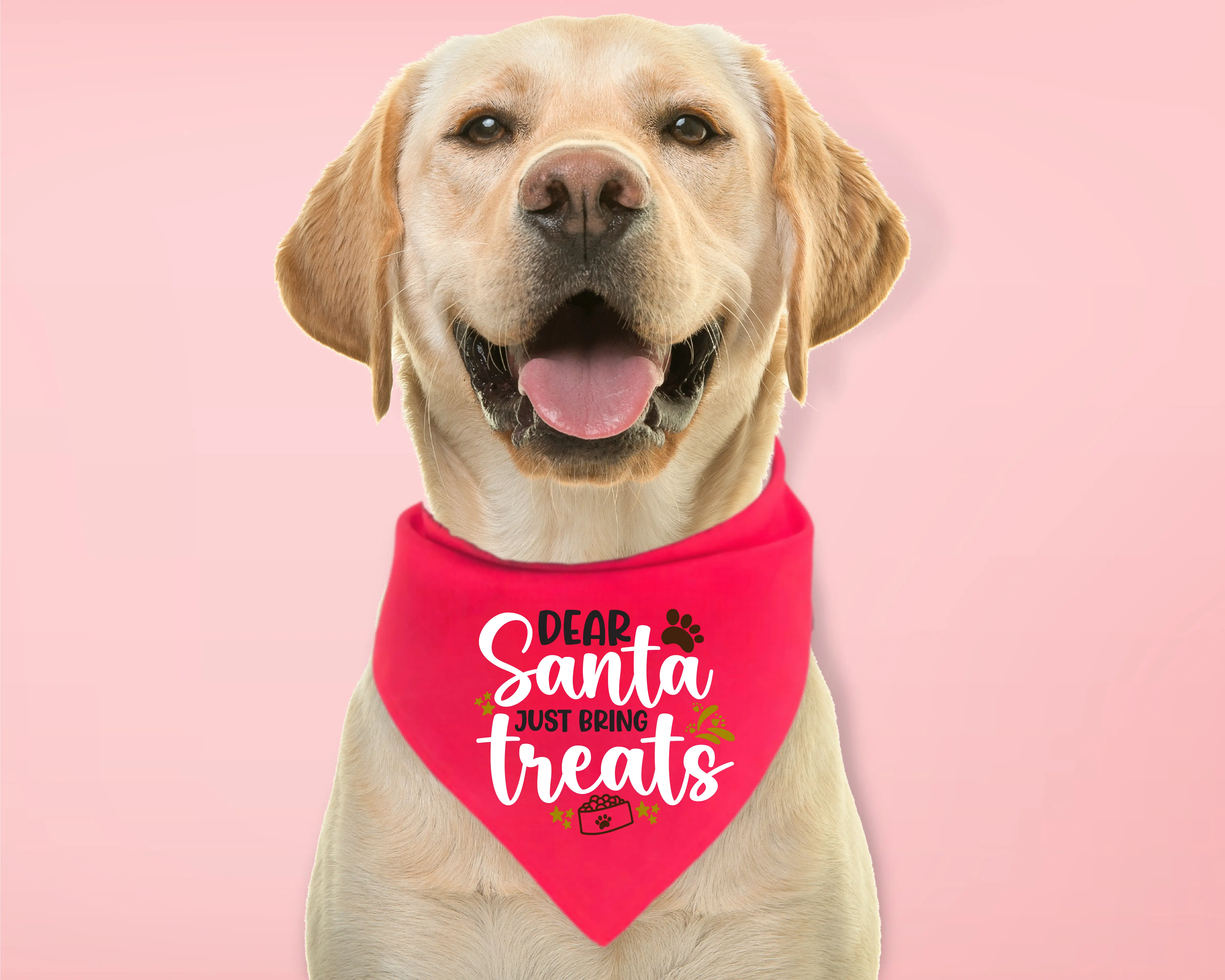 Dear Santa Just Bring Treats Dog Bandana, Christmas Puppy Handkerchief, Holiday Dog Gift Neck Scarf, Pets Owner Christmas Gift Neck Accessories.