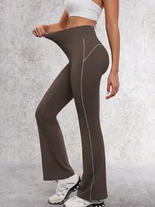 Women's High Waist Yoga Pants, Seamless Butt-Lifting Workout Leggings, Outdoor Sports Slimming Flare Long Pants, Casual Commuter Wear