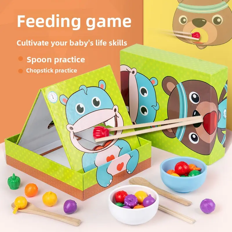 Parent-child role-playing feeding game; early childhood fine motor skills training toy that helps develop children's chopsticks.