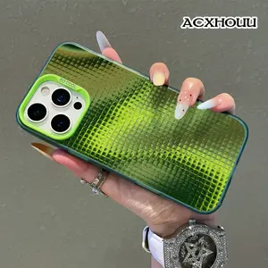 TPU Case for iPhone 17 16 Pro Max 15 Plus 14 13 12 11 XR XS Neon Green Grid Aesthetic, Trendy, Pattern Phone Cover  case